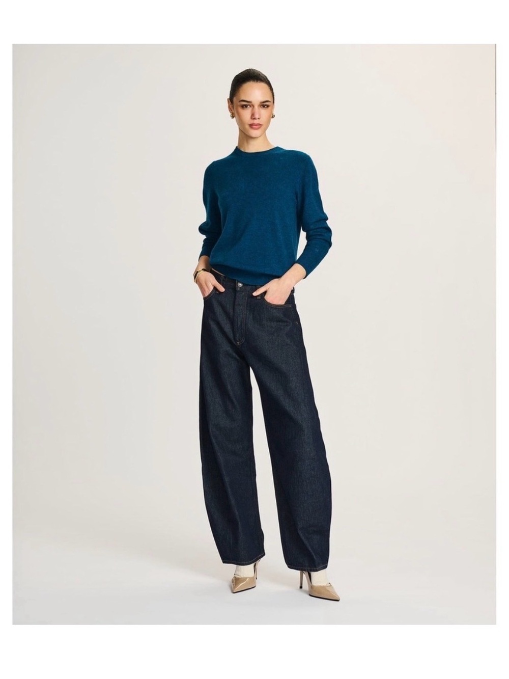 NAADAM 100% Cashmere Sweater Women's M Peacock Blue Crewneck Soft Luxury NWT